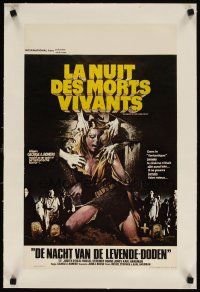 5j196 NIGHT OF THE LIVING DEAD linen Belgian '68 George Romero classic, different Landi zombie art!