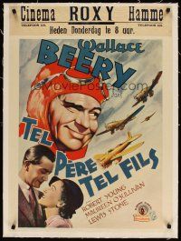 5j164 WEST POINT OF THE AIR linen pre-War Belgian '34 Wallace Beery, Robert Young, O'Sullivan