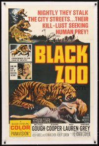 5j255 BLACK ZOO linen 1sh '63 cool horror image of fang and claw killers stalking the city streets!