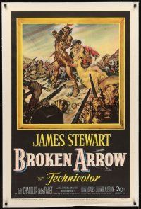 5j263 BROKEN ARROW linen 1sh '50 art of James Stewart rescuing sexy Native American Debra Paget!
