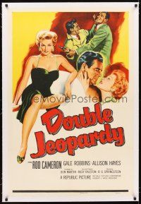 5j289 DOUBLE JEOPARDY linen 1sh '55 great artwork of super sexy bad Allison Hayes & Rod Cameron!