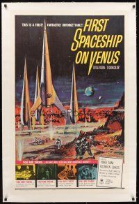5j305 FIRST SPACESHIP ON VENUS linen 1sh '62 Der Schweigende Stern, cool art from German sci-fi!