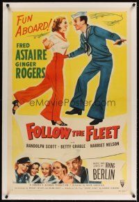 5j307 FOLLOW THE FLEET linen 1sh R53 Fred Astaire & Ginger Rogers, music by Irving Berlin!