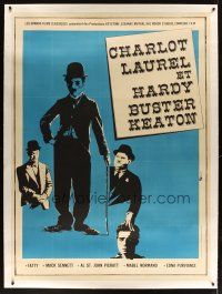 5j009 CHARLOT LAUREL ET HARDY BUSTER KEATON linen French 1p '70 Charlie Chaplin & other comedians!