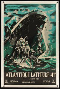 5j014 NIGHT TO REMEMBER linen French 31x47 '58 English Titanic biography, different Trambouze art!