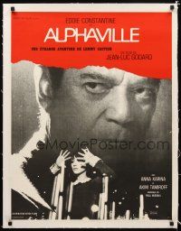 5j113 ALPHAVILLE linen French 23x32 '65 Jean-Luc Godard, Eddie Constantine as Lemmy Caution!