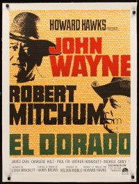 5j116 EL DORADO linen French 23x32 R70s John Wayne, Robert Mitchum, directed by Howard Hawks!