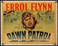 5j222 DAWN PATROL linen 1/2sh '38 cool different art of pilot Errol Flynn & World War I airplanes!