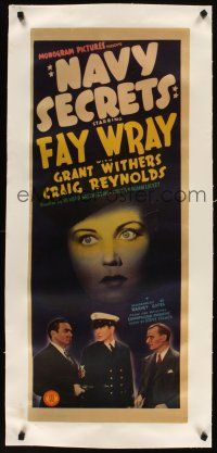5j228 NAVY SECRETS linen insert '39 cool image of Fay Wray looming over Grant Withers & 2 men!