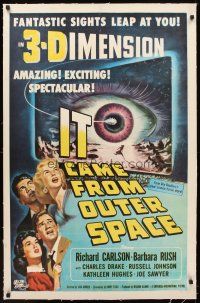 5j337 IT CAME FROM OUTER SPACE linen 1sh '53 Jack Arnold classic 3-D sci-fi, art by Joseph Smith!