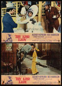 5j151 MY FAIR LADY set of 8 linen Italian photobustas '64 Audrey Hepburn & Rex Harrison, classic!