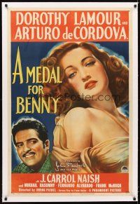 5j358 MEDAL FOR BENNY linen 1sh '45 ultra sexy close up artwork of Dorothy Lamour!
