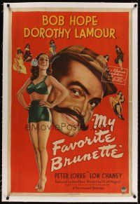 5j366 MY FAVORITE BRUNETTE linen 1sh '47 Bob Hope & full-length sexy Dorothy Lamour in swimsuit!