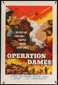 5j377 OPERATION DAMES linen 1sh '59 sexy Eve Meyer, Russ' wife, girls trapped behind enemy lines!