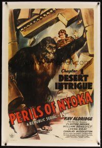 5j386 PERILS OF NYOKA linen chapter 1 1sh '42 Republic serial, art of Kay Aldridge by giant gorilla!