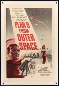 5j388 PLAN 9 FROM OUTER SPACE linen 1sh '58 directed by Ed Wood, arguably the worst movie ever!