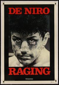 5j393 RAGING BULL linen teaser 1sh '80 classic close up of boxer Robert De Niro, Martin Scorsese