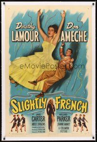 5j419 SLIGHTLY FRENCH linen 1sh '48 great image of pretty Dorothy Lamour & Don Ameche falling!