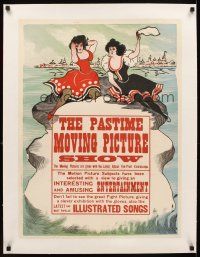 5j216 PASTIME MOVING PICTURE SHOW linen special 21x28 1900s Latest Edison Fire-Proof Kinetoscope!