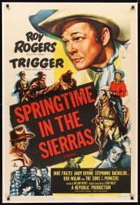 5j425 SPRINGTIME IN THE SIERRAS linen 1sh R52 artwork of Roy Rogers & Trigger + pretty Jane Frazee!