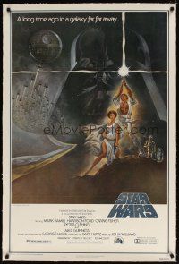5j427 STAR WARS linen 4th printing style A 1sh '77 George Lucas classic sci-fi epic, art by Jung!