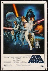5j429 STAR WARS linen style C 1sh '77 George Lucas classic sci-fi, art by Tom William Chantrell!