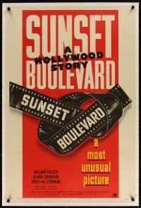 5j436 SUNSET BOULEVARD linen style B 1sh '50 Billy Wilder classic noir, unusual film strip image!