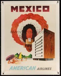 5j035 AMERICAN AIRLINES MEXICO linen travel poster '50s cool art of attractions by Loweree!