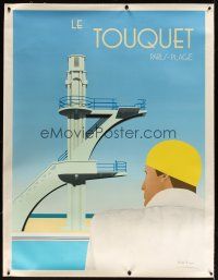 5j037 LE TOUQUET PARIS-PLAGE linen French travel poster '84 swimming pool high dive art by Razzia!