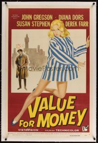 5j451 VALUE FOR MONEY linen 1sh '57 artwork of super sexy Diana Dors & John Gregson!