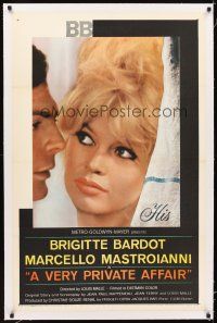 5j453 VERY PRIVATE AFFAIR linen 1sh '62 Louis Malle's Vie Privee, c/u of sexiest Brigitte Bardot!
