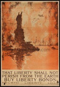 5j053 THAT LIBERTY SHALL NOT PERISH FROM THE EARTH linen 28x41 WWI war poster '18 Pennell art of NY