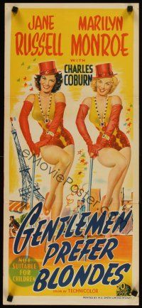 5k017 GENTLEMEN PREFER BLONDES Aust daybill '53 art of super sexy Marilyn Monroe & Jane Russell!