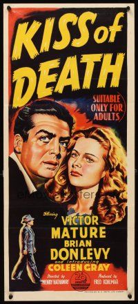 5k023 KISS OF DEATH Aust daybill '47 cool stone litho of Victor Mature, film noir classic!