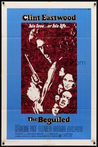 5k072 BEGUILED 1sh '71 cool psychedelic art of Clint Eastwood & Geraldine Page, Don Siegel
