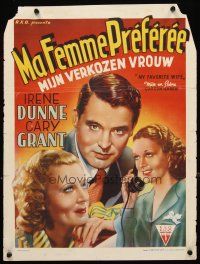 5k430 MY FAVORITE WIFE Belgian '47 different art of Cary Grant, Irene Dunne & Gail Patrick!