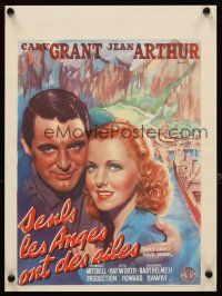 5k416 ONLY ANGELS HAVE WINGS 12x16 Belgian R1945 art of Cary Grant, pretty Jean Arthur, Howard Hawks!