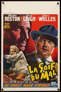 5k434 TOUCH OF EVIL Belgian '58 art of Orson Welles, Charlton Heston & Janet Leigh!