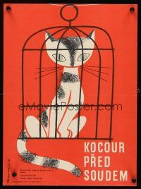 5k341 VELIKO SUDJENJE Czech 11x16 '63 Milan Aivaz, Pavle Mincic, cool art of cat in bird cage!