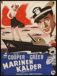 5k509 YOU'RE IN THE NAVY NOW Danish '54 wacky art of Naval officer Gary Cooper, sexy Jane Greer!