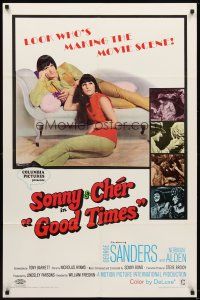 5k098 GOOD TIMES 1sh '67 first William Friedkin, great image of young Sonny & Cher on couch!