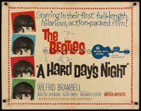 5k186 HARD DAY'S NIGHT 1/2sh '64 great art & image of The Beatles, rock & roll classic!