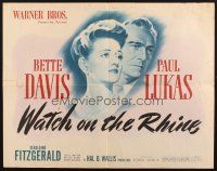 5k203 WATCH ON THE RHINE 1/2sh '43 Bette Davis & Paul Lukas, by Dashiell Hammett & Lillian Hellman