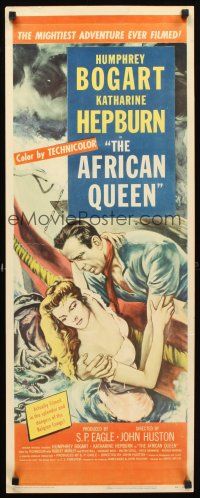 5k207 AFRICAN QUEEN insert '52 wonderful artwork of Humphrey Bogart & Katharine Hepburn!
