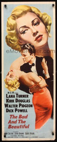 5k211 BAD & THE BEAUTIFUL insert '53 best art of Kirk Douglas romancing sexy Lana Turner!
