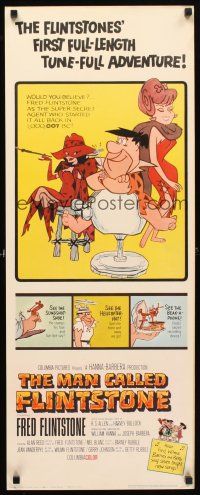 5k221 MAN CALLED FLINTSTONE insert '66 Hanna-Barbera, Fred, Barney, Wilma & Betty, spy spoof!