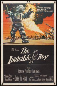 5k105 INVISIBLE BOY 1sh '57 Robby the Robot as the science-monster who would destroy the world!