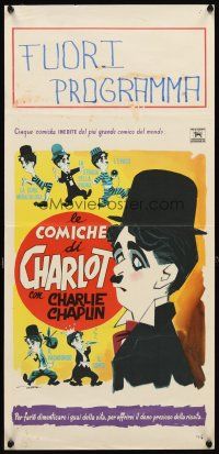 5k538 LE COMICHE DI CHARLOT Italian locandina '50s Enrico De Seta artwork of Charlie Chaplin!