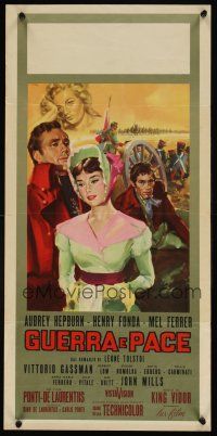 5k542 WAR & PEACE Italian locandina '56 art of Audrey Hepburn, Fonda & Ferrer, Leo Tolstoy epic!