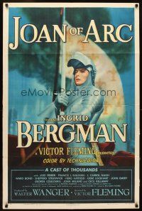 5k108 JOAN OF ARC style A 1sh '48 wonderful art of Ingrid Bergman in armor on horseback!
